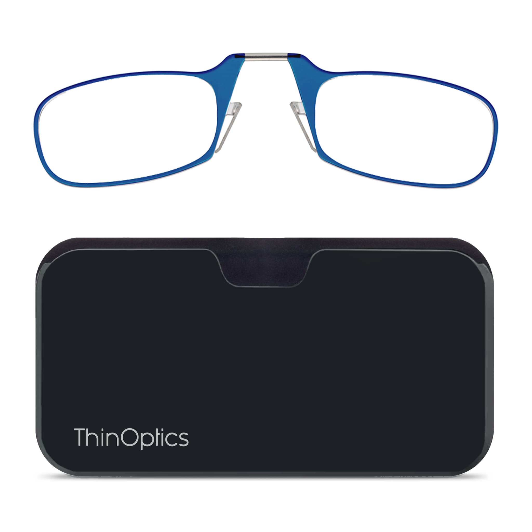 ThinOptics unisex-adult Reading Glasses + Black Universal Pod Case | Blue Frames, 2.00 Strength Readers Blue Frames / Black Case, 44 mm