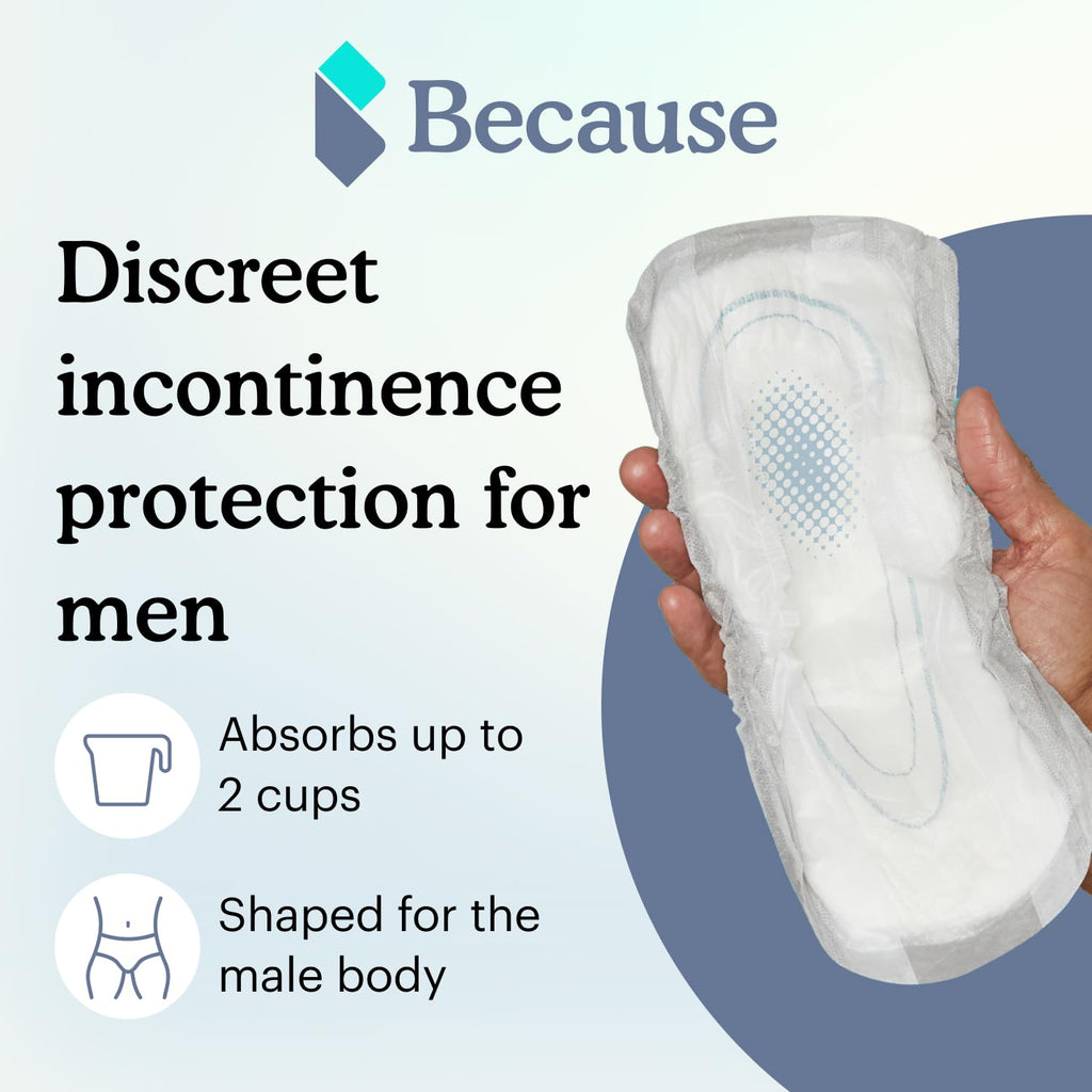 Because Premium Guards for Men - 20 Count Pack of Discreet, Individually Wrapped Bladder Protectors - Complete Absorbency, Fast-Locking, Odor Control - Comfort Fit, 2 Cups of Absorbency