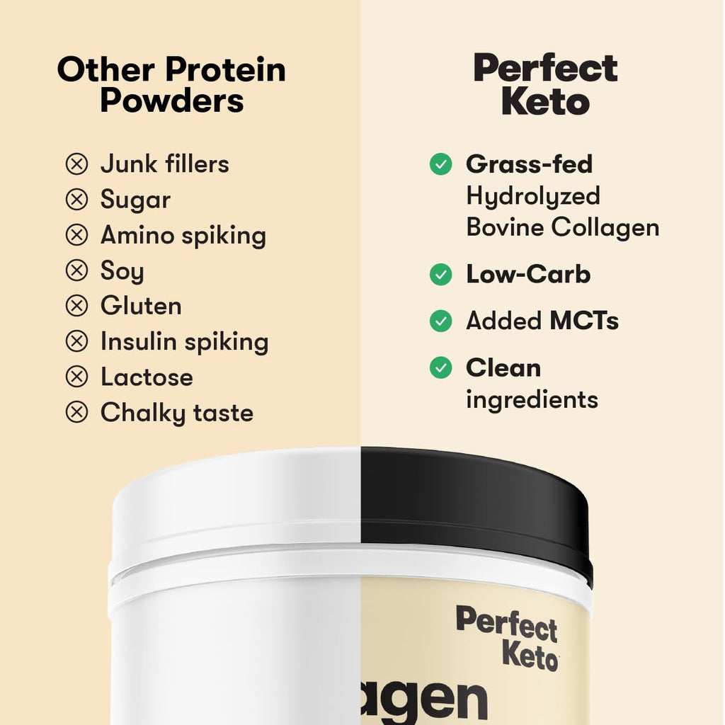 Perfect Keto Collagen Peptides Protein Powder with MCT Oil, Grass Fed, Hydrolyzed Collagen, Type I & III Supplement, Keto Coffee Creamer, Vanilla