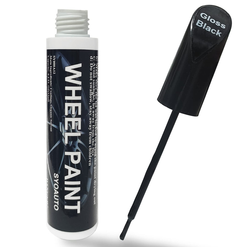 SYOAUTO Gloss Black Rim Touch Up Paint, Car Wheel Scratch Repair Touch Up Paint Pen, Universal Color Rim Wheel Paint (Gloss Black)