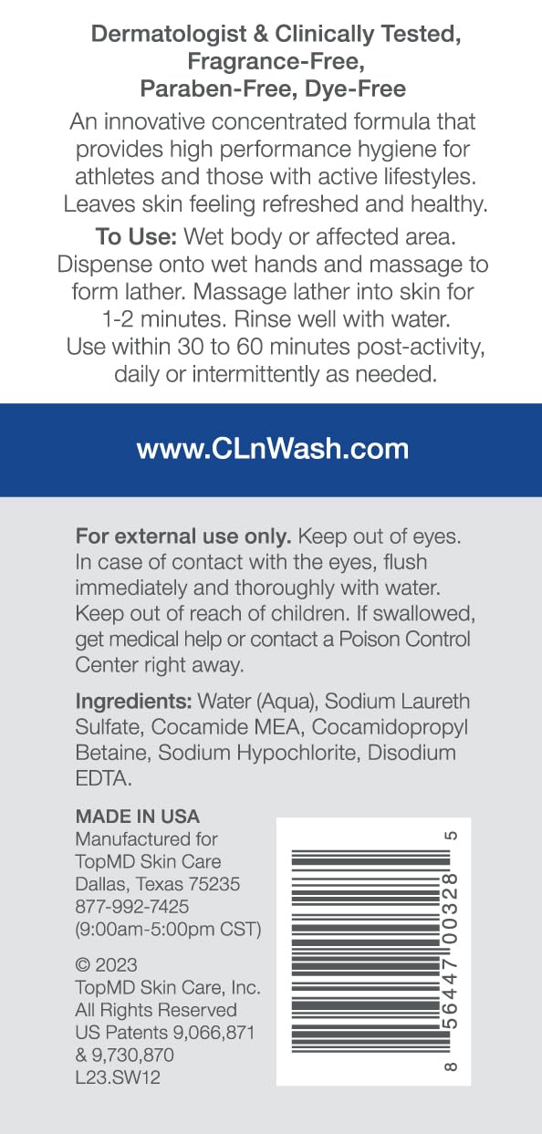 CLn® SportWash – High-Performance Sport Body Wash, For Men & Women Prone to Body Odor, Foot Odor, Ringworm, Folliculitis, & Back Acne, Fragrance-Free & Paraben-Free, 12 fl. oz.