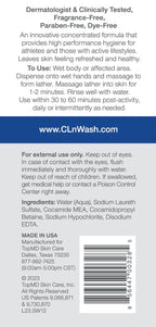 CLn® SportWash – High-Performance Sport Body Wash, For Men & Women Prone to Body Odor, Foot Odor, Ringworm, Folliculitis, & Back Acne, Fragrance-Free & Paraben-Free, 12 fl. oz.
