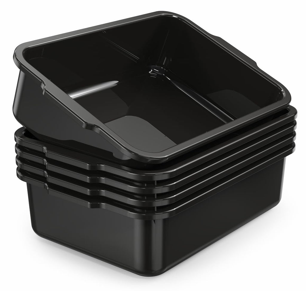 5-Pack 13 L Commercial Bus Tubs/Tote Box, Black Plastic Storage Wash Basin Tub