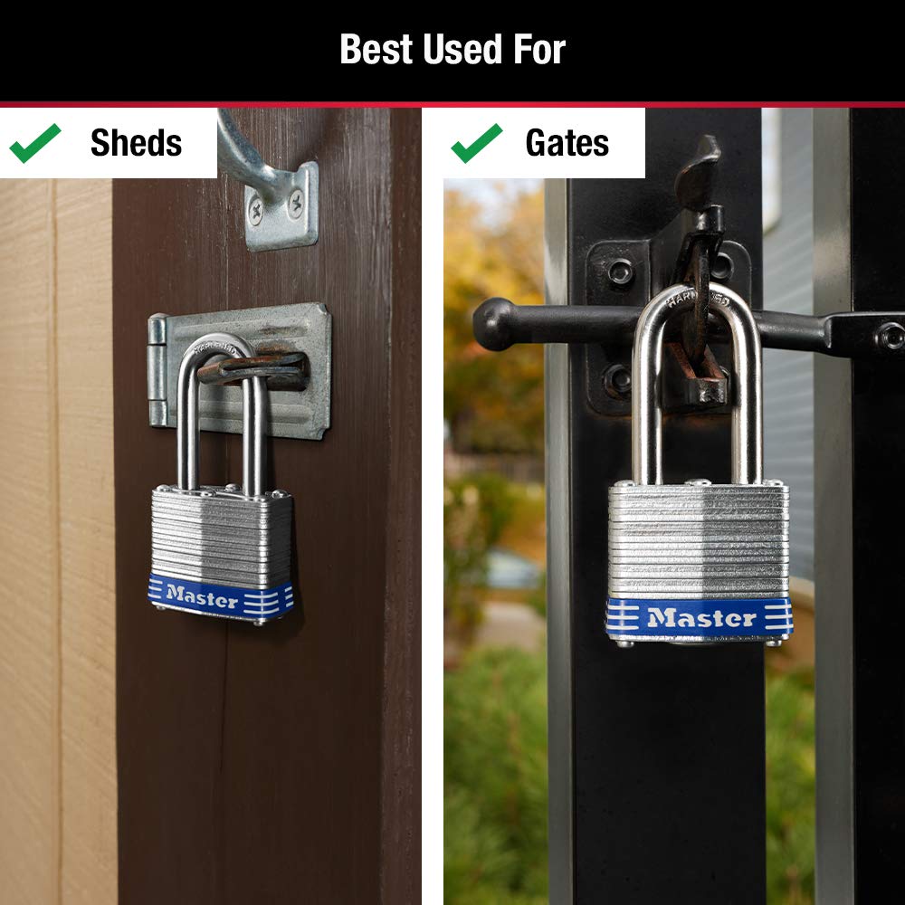 Master Lock 3TLF Laminated Steel Padlock with Key, 2 Pack Keyed-Alike