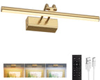 13.8'' Battery Operated Picture Light for Wall, 4000mAh Cordless Wall Lamp for Painting Photo Artwork , Remote Control, Magnetic for Easy to Charge,Timers, Display for Gallery Living Room Bedroom Gold