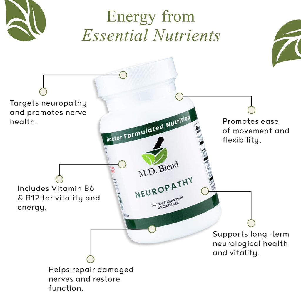 Neuropathy - Natural Blend for Optimal Nerve Pain Relief & Wellness, Alpha Lipoic Acid, L-Carnitine, Vitamins B6 & B12, Skullcap Root, Acetyl L-Carnitine Neuropathy Supplements 30 Capsules (Pack of 1)