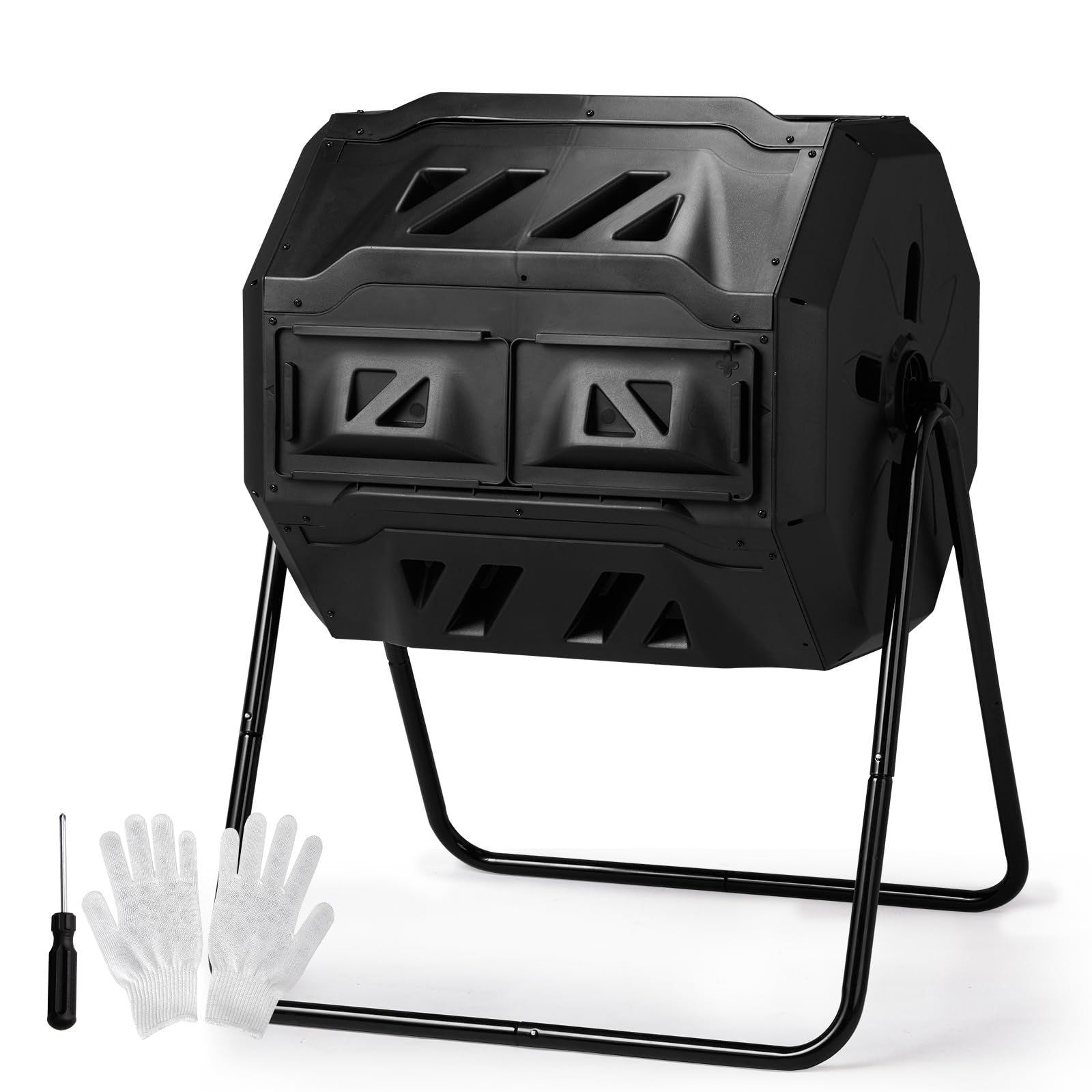 Outvita 43 Gallon Outdoor Compost Bin, Dual Chamber Tumbling Composter