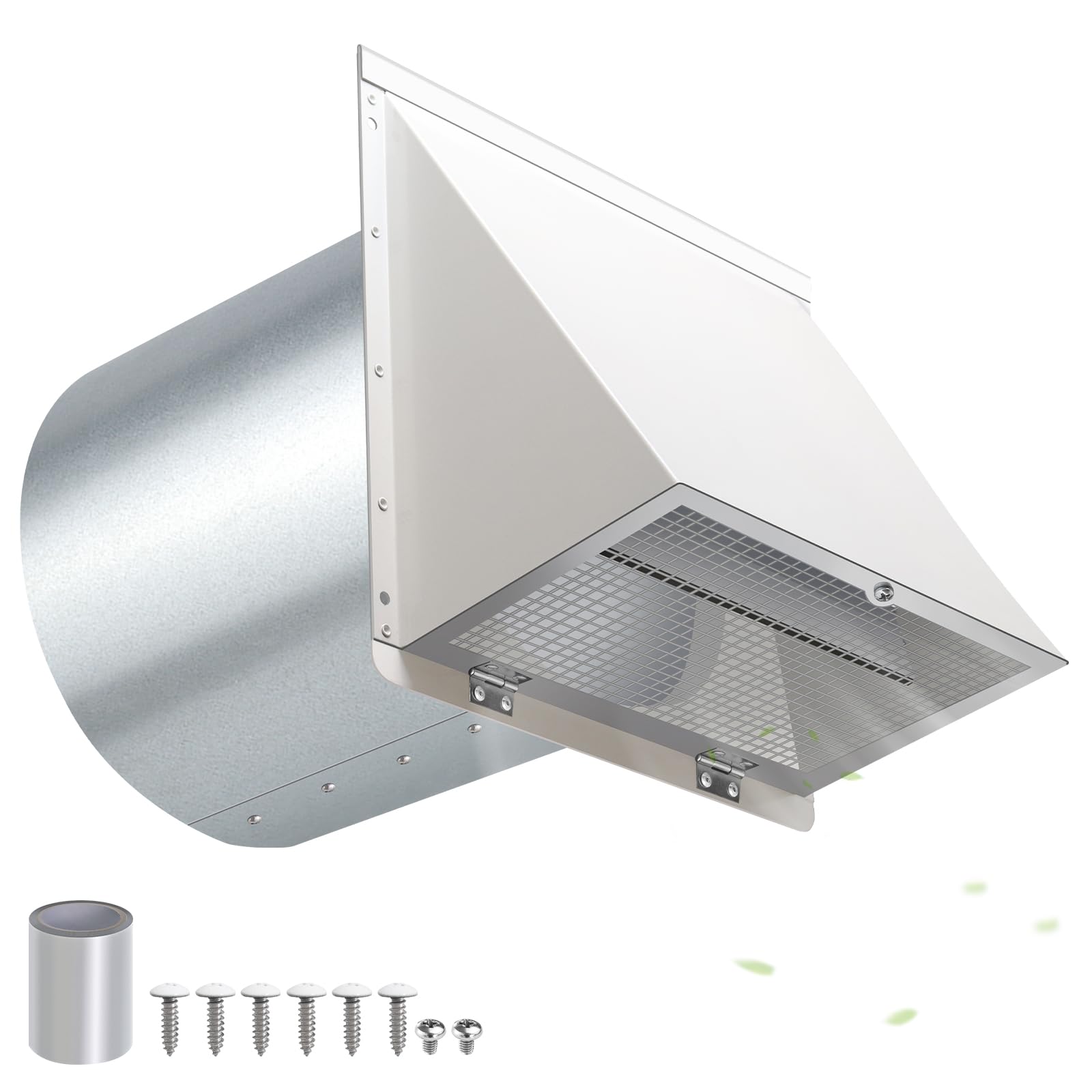 JYINCPED 10 Inch Hooded Wall Vent with Screen and Damper,Galvanized Steel Exterior Wall Exhaust Vent Cover Cap for Kitchen Range Hood Duct Ventilation Outside Air Exhaust Applications,White