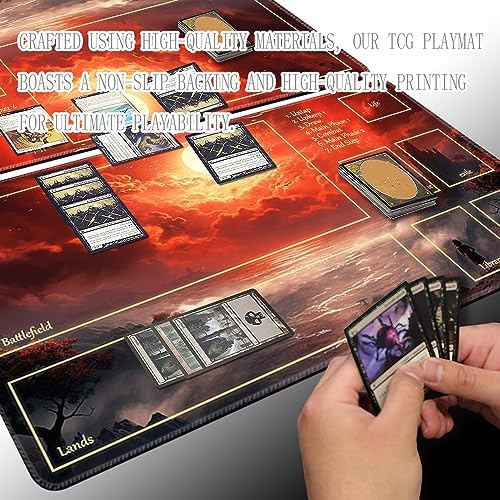 MTG Playmat Size 24x14in Free Storage Bags Non-Slip Backing Printing, Ideal for Card Game Enthusiasts TCG Playmat (with Zone,Bloody Night)