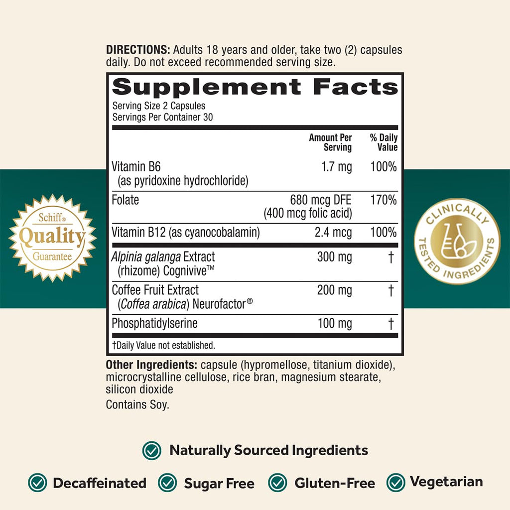NEURIVA Ultra Decaf Clinically Tested Nootropic Brain Supplement for Mental Alertness, Memory, Focus & Concentration, Cognivive, Neurofactor, Phosphatidylserine, Vitamin B6 B12, 60 Caps (2 Pack)