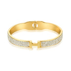 LeoYletc 18K Gold and Silver Plated Bangle Bracelet for Women Stainless Steel with Cubic Zirconia Womens Jewelry Gifts (18K Gold)