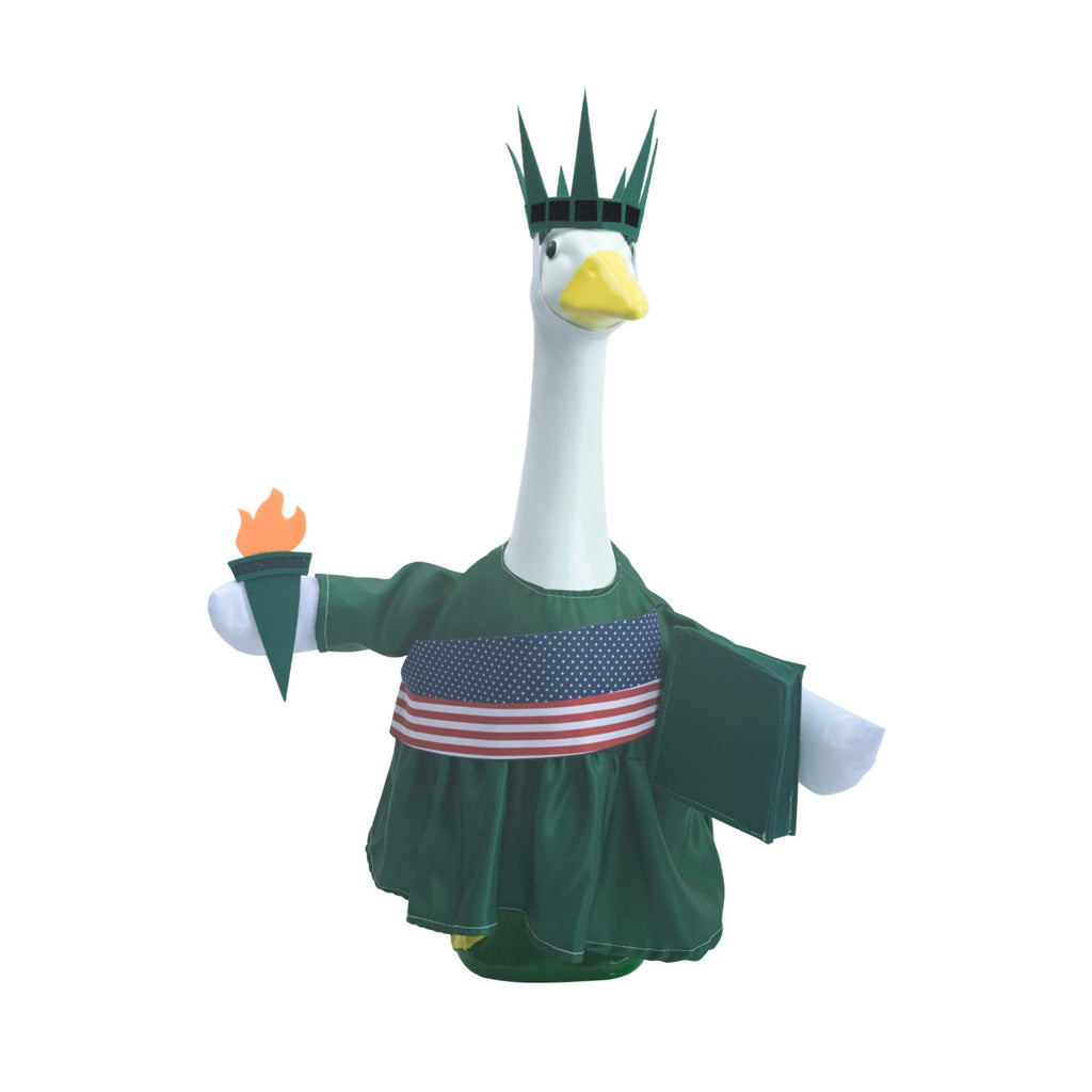 Xnetsby 4th of July Independence Day Statue of Liberty Porch Goose Outfit, America 250th Anniversary Patriotic Costume for 23-Inch Lawn Goose Garden Yard Patio Decoration