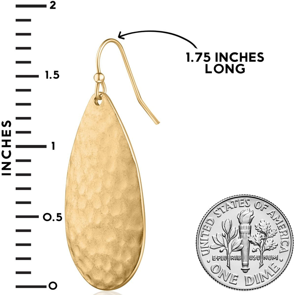 Hammered Teardrop Earrings for Women, Gold Tone Statement Tear Drop Dangles