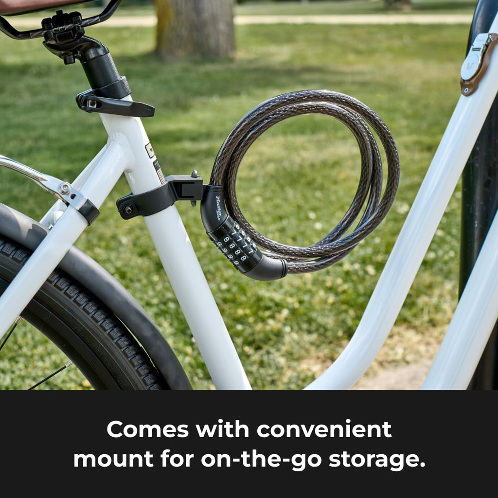 Master Lock Black Set Your Own Combination Bike Cable Lock, Metal Cable Lock has a Weather Resistant Vinyl Coating for Outdoor Durability, 5 Feet Long, 8370D
