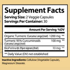 Vita Organics Turmeric Curcumin 1300mg - Extra‑Strength Joint & Inflammation Support - High Absorption with Black Pepper Extract - 95% Curcuminoids Joint Support Supplement - 60 Capsules