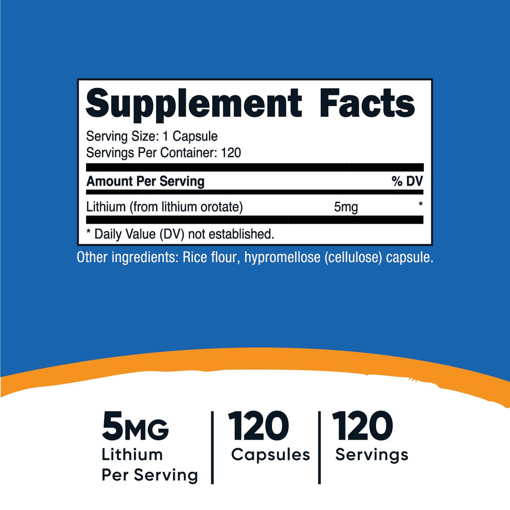 Nutricost Lithium Orotate 5mg, 120 Capsules - Veggie Caps, Non-GMO, Gluten Free (Pack of 2)