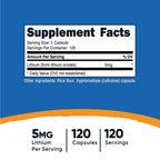 Nutricost Lithium Orotate 5mg, 120 Capsules - Veggie Caps, Non-GMO, Gluten Free (Pack of 2)