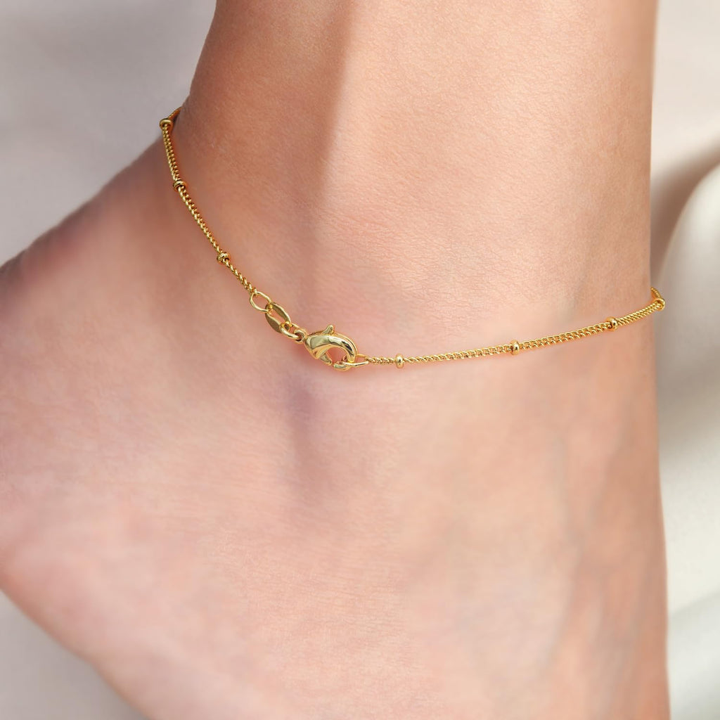 CANNCI 14K Gold Anklets for Women Ankle Bracelets for Women Waterproof Beaded Anklets Charm Jewelry Everyday Wear Sizes 9-11 Inches (10, Inches)