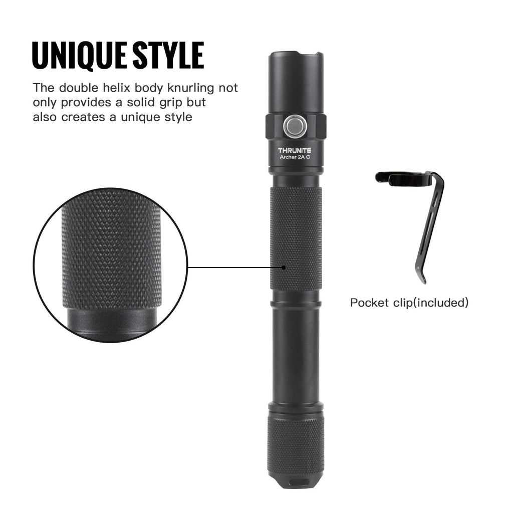 ThruNite Archer 2A C LED Rechargeable Flashlight, High 1000 Lumens AA Flashlight with USB-C, Dual Switch Bright Flashlights for Camping Hiking Emergency, IPX8 Waterproof - Cool White