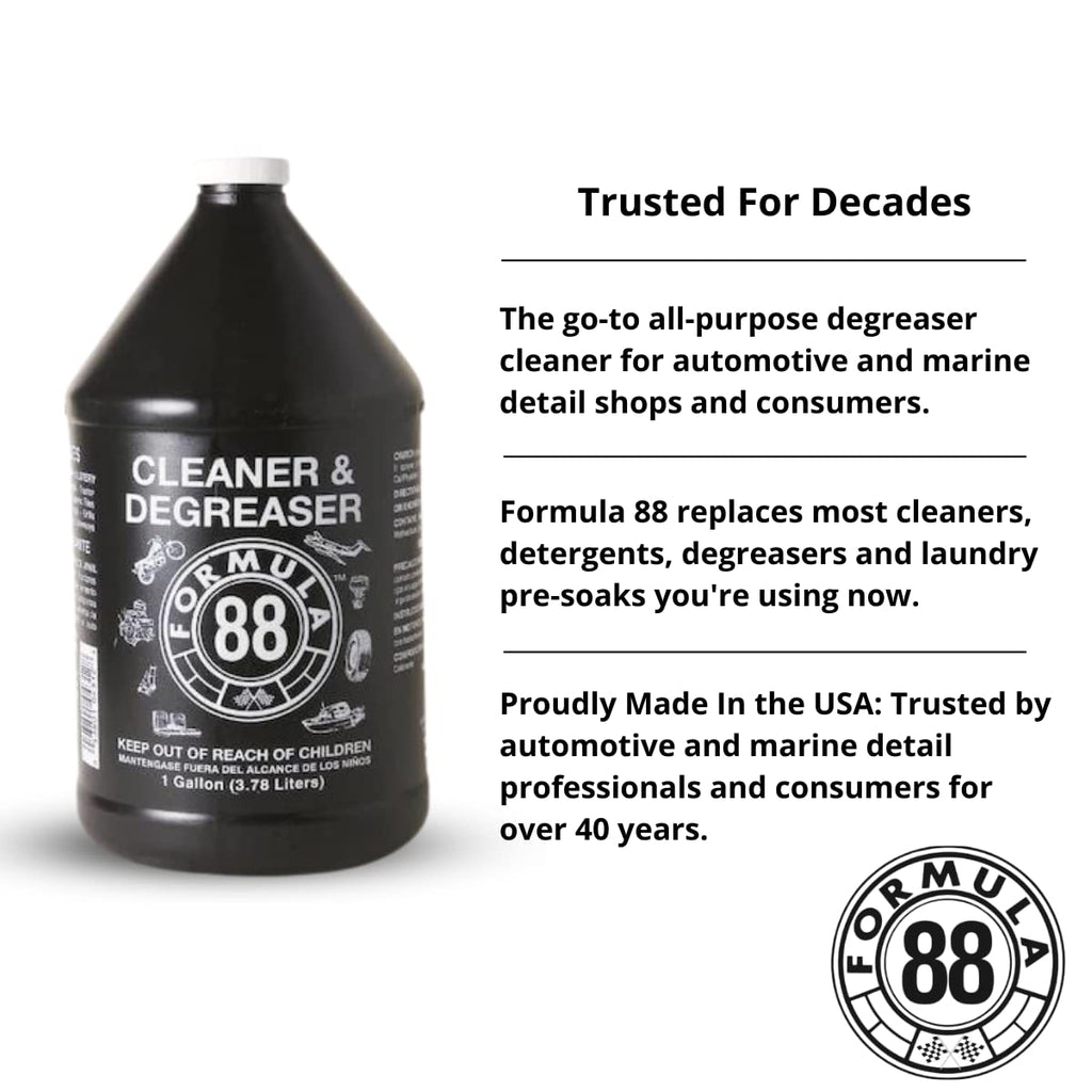 Formula 88 Cleaner & Degreaser | Multi Surface Car & Marine Cleaner for Interior, Exterior | Removes Grease & Grime Residue on Metal, Plastic, Cloth, Vinyl, Carpet (4-Gallons)