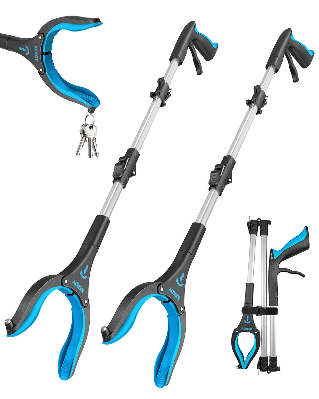 Kekoy 36 Inch Grabber Reacher Tool for Seniors 2 Pack, Foldable Reacher Grabbers Pickup Stick with Anti-Slip 360° Rotating Jaw, 4" Wide Extended Claw with Magnet for Disabled, After Surgery Recovery