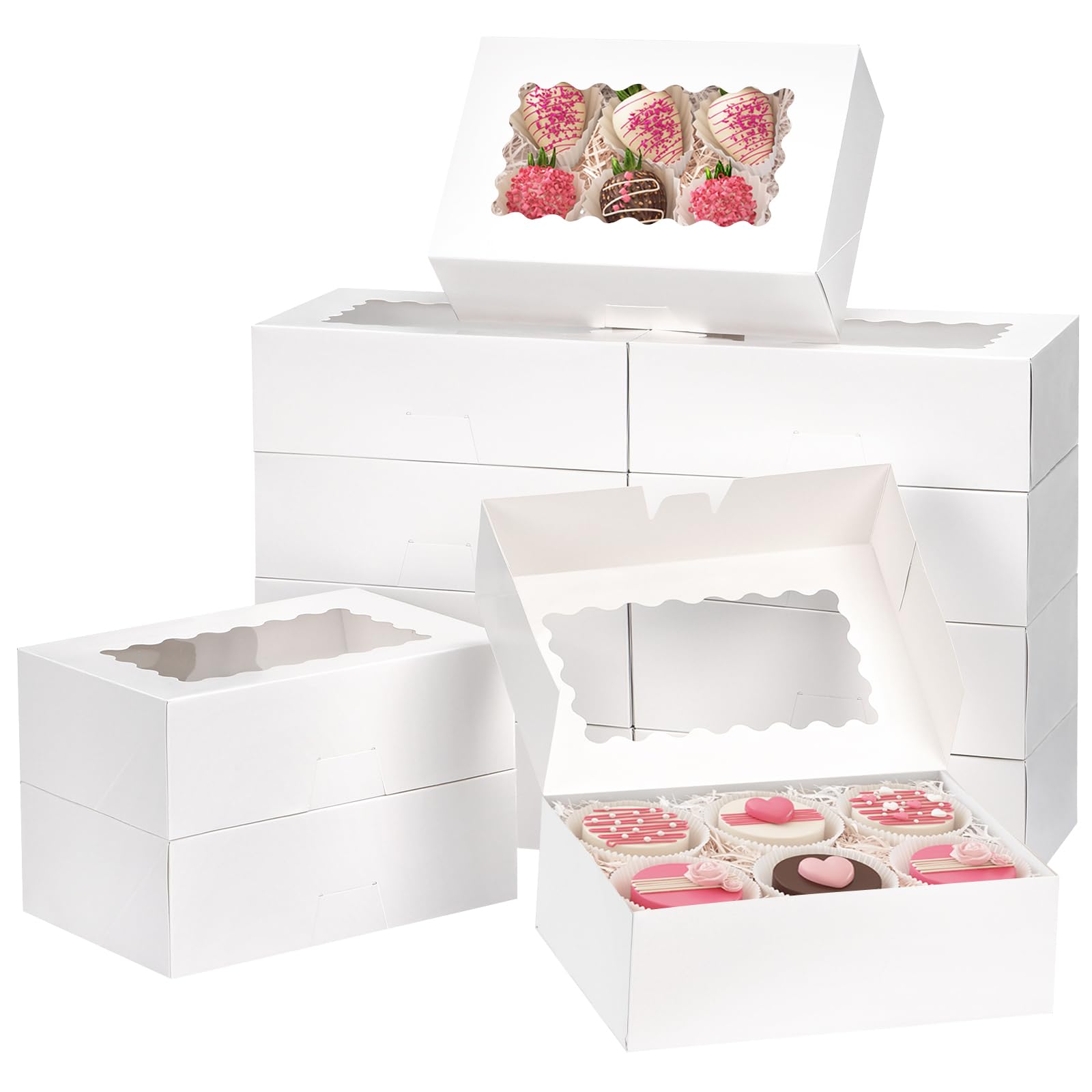 Moretoes 28pcs Cookie Boxes with Window, 9x6x3in Auto-Popup Bakery Boxes