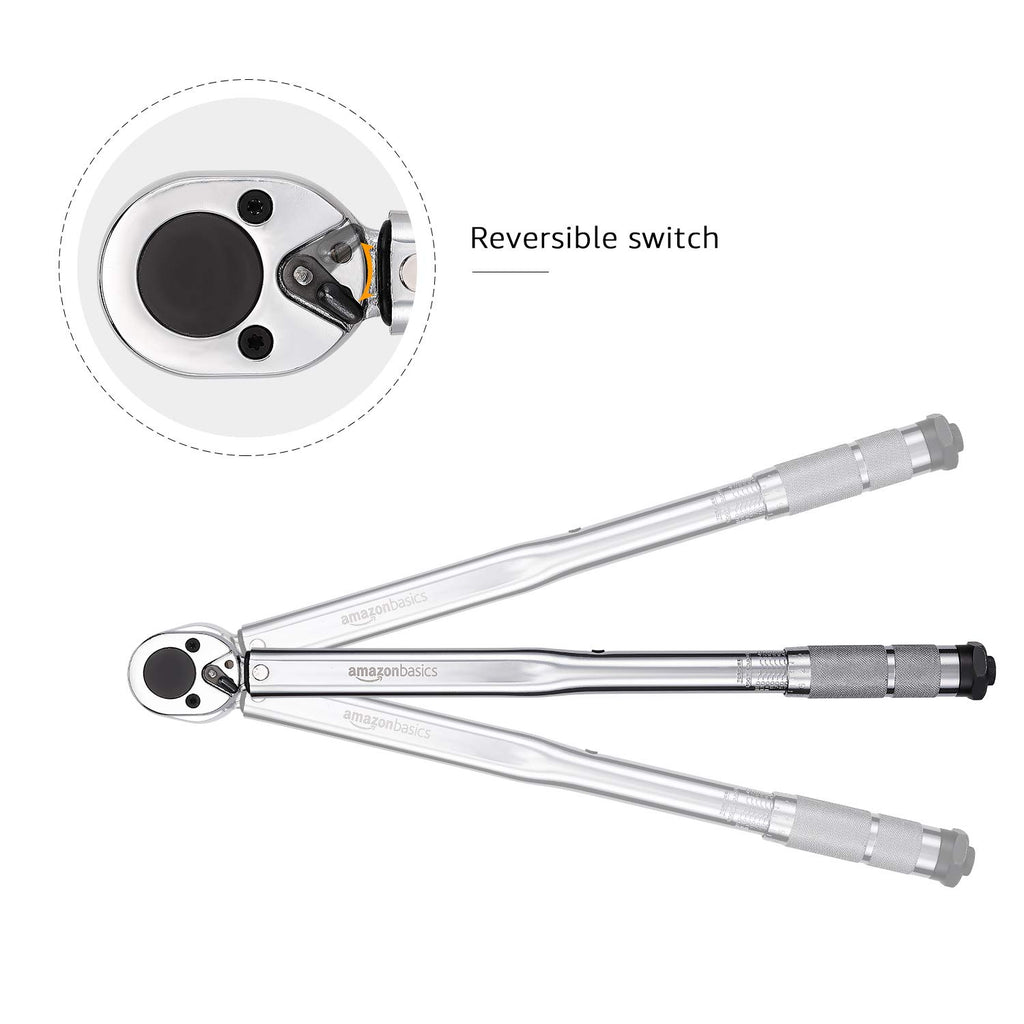 Amazon Basics 1/2-inch Drive Click Torque Wrench, 20-150 foot-lb, 27.1-203.5 Nm, Sturdy Construction with Storage Case