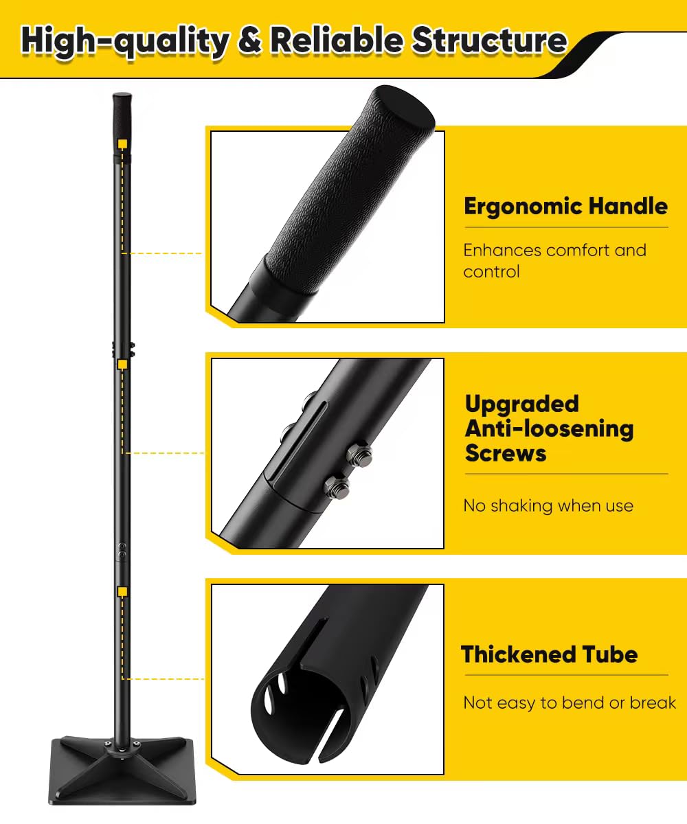 Ansionsol 10" x 10" Heavy Duty Steel Tamper with 44.7 inch Adjustable Handle & Rubber Grip, Thickened Steel Garden Dirt Tamper Tool for Ground & Gravel Leveling, Soil Tamper for Yard, Sand, Driveway