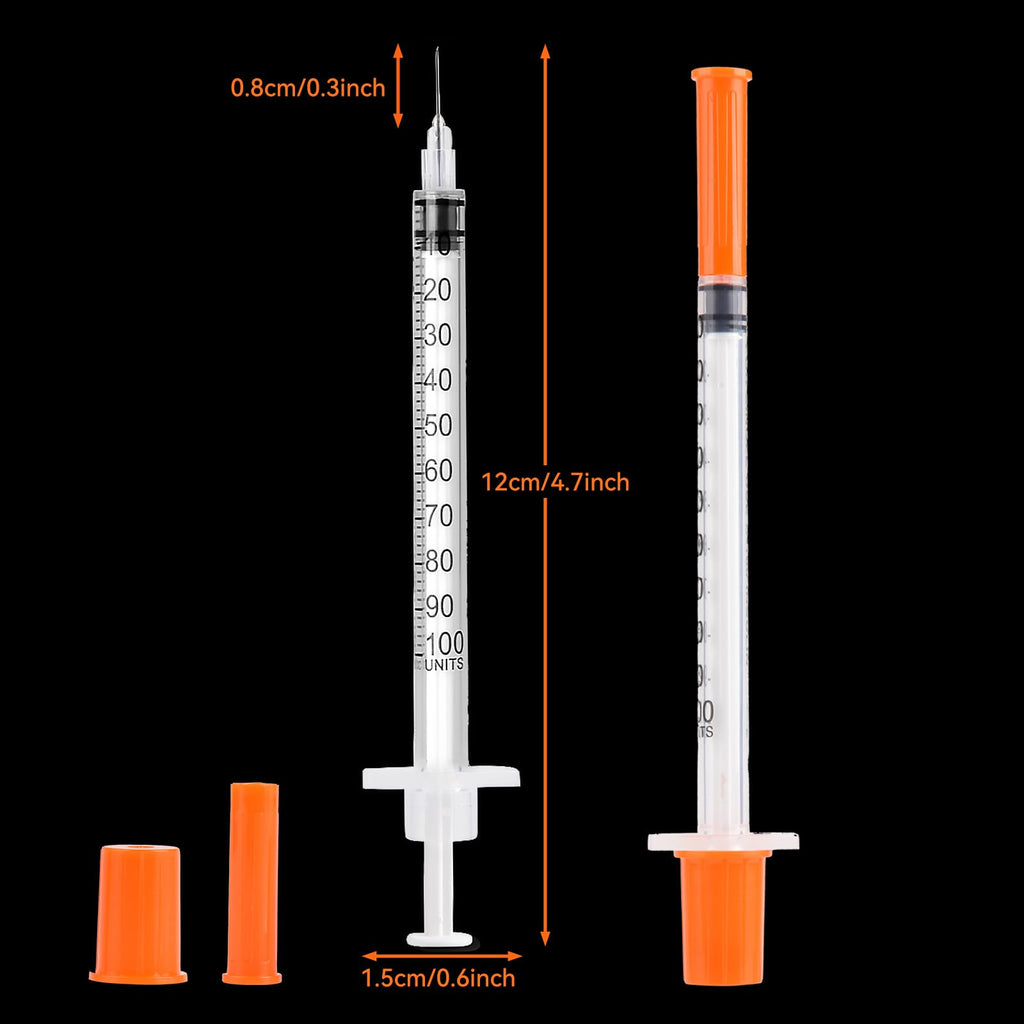 100PACK U-100 Syringes 30G 5/16" (8mm) 1ml/cc, Disposable Syringe, Lab Supplies, Individual Wrapped, Pack of 100