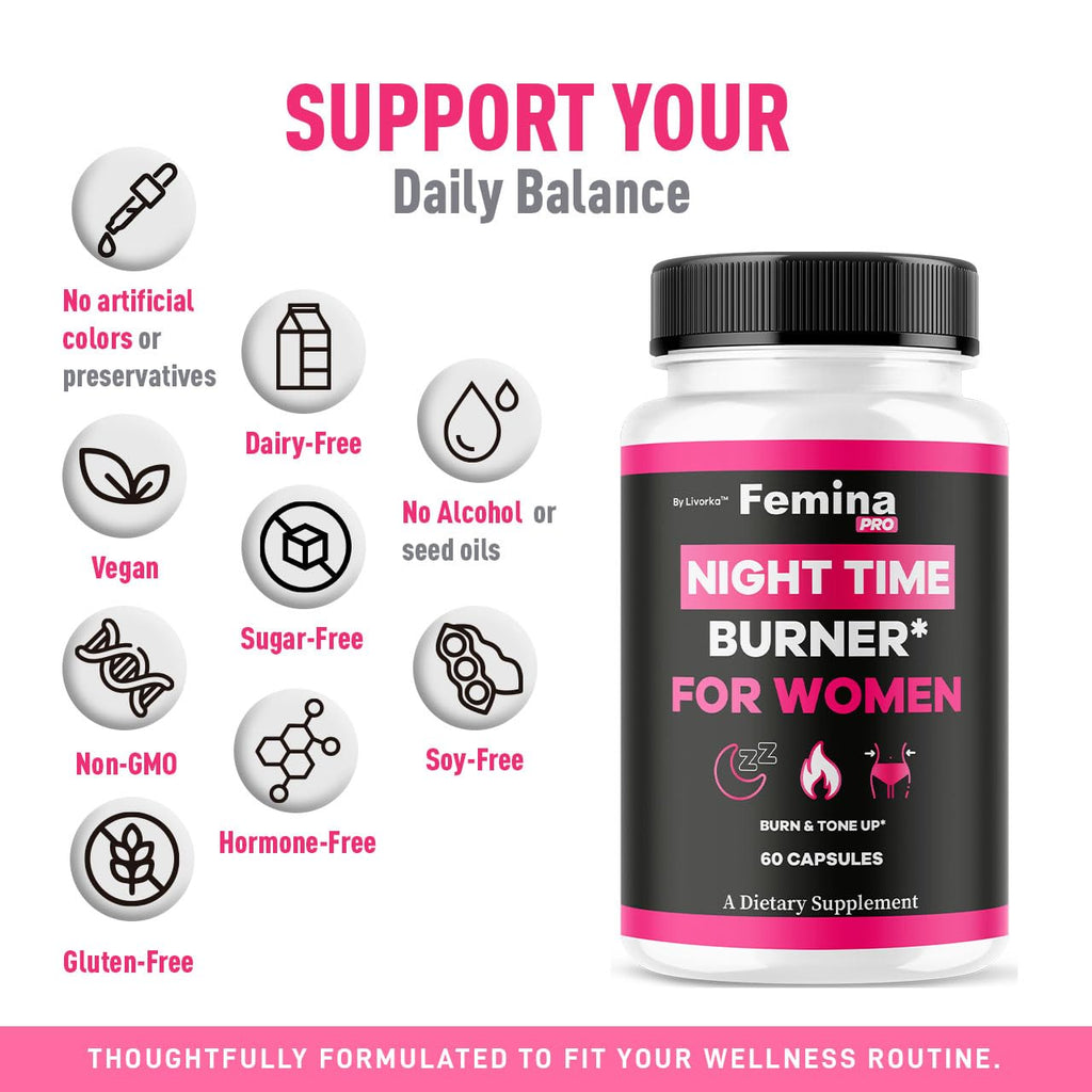 FeminaPro Nighttime Advanced Formula, FeminaPro Nighttime Maximum Strength Health Wellness, FeminaPro Night Time Pills for Women Support Supplement Premium Daily Formula, 60 Capsules for 1 Month