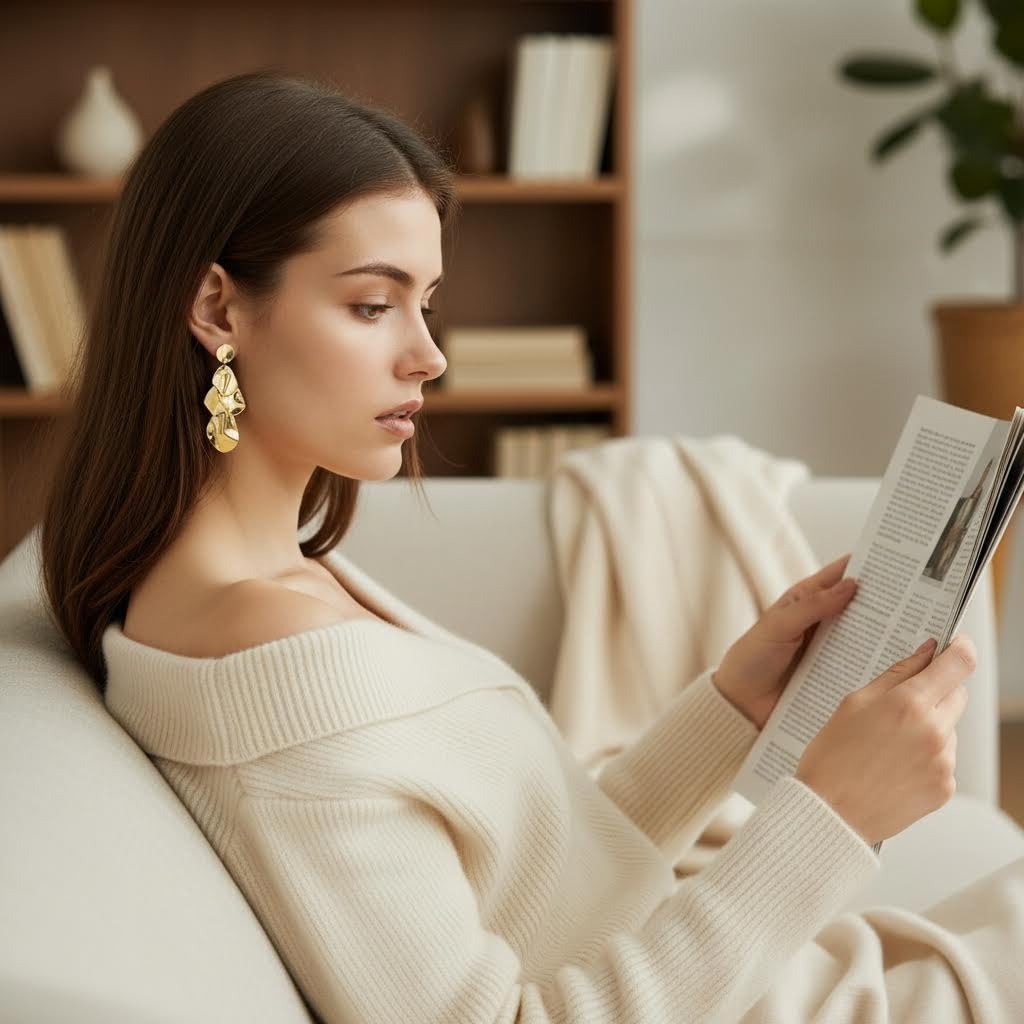 Sylph 18K Gold Plated Dangle Earrings for Women, Bohemian Chandelier Earring Stud, Lightweight Teardrop Hammered Drop Earrings Boho Jewelry for Party