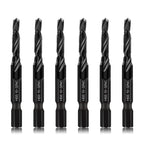 6-Piece 10-32NC Combination Drill Tap Countersink Bit Set SAE, Made of High-Speed Steel with Anti-Rust Blackened Coating, Ideal for Soft Metal, Wood & Plastic, 10-32NC Thread Size, 1/4” Hex Shank