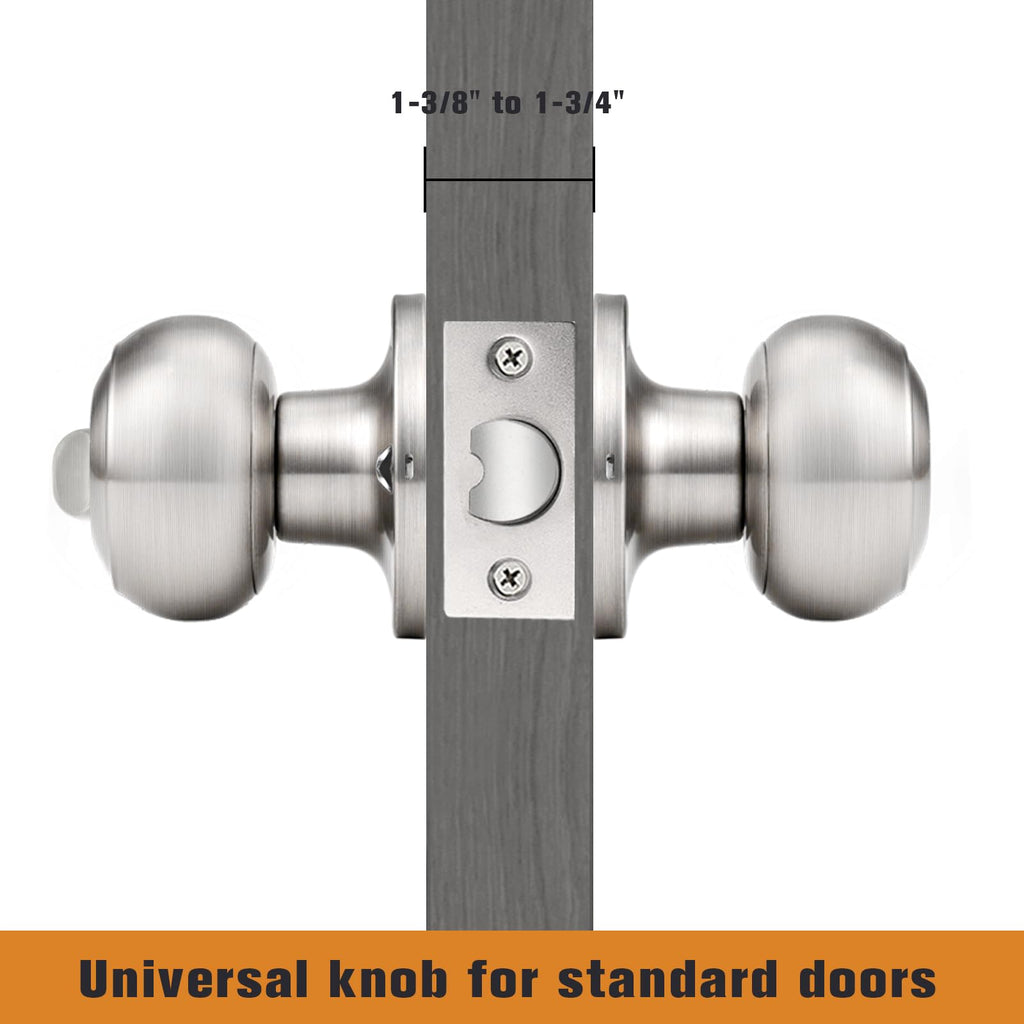 Probrico Brushed Nickel Bed/Bath Door Knobs, Satin Ball Door Knob, Interior Door Knobs for Bedroom Bathroom, Privacy Function, 10 Pack