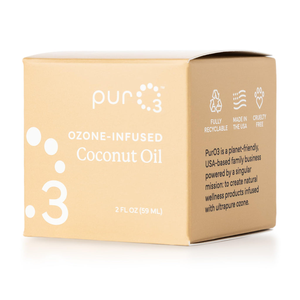 PurO3 Ozonated Coconut Oil – Pure, Natural, Organic Skincare for Face & Body – Oxygenated Healing Lotion, Moisturizer & Beauty Cream in a Glass Jar – O3 Therapy Salve, 2 oz