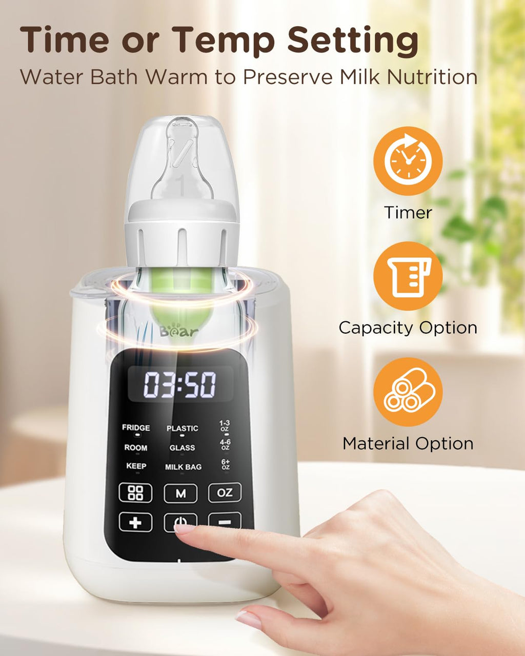 Bear Baby Bottle Warmer, Fast Warming Breast Milk Formula, White