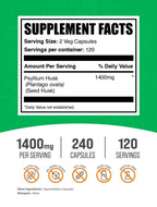 BulkSupplements.com Psyllium Husk Capsules - Psyllium Supplement, Psyllium Husk Fiber - Vegan & Gluten Free, 240 Veg Capsules (Pack of 1)