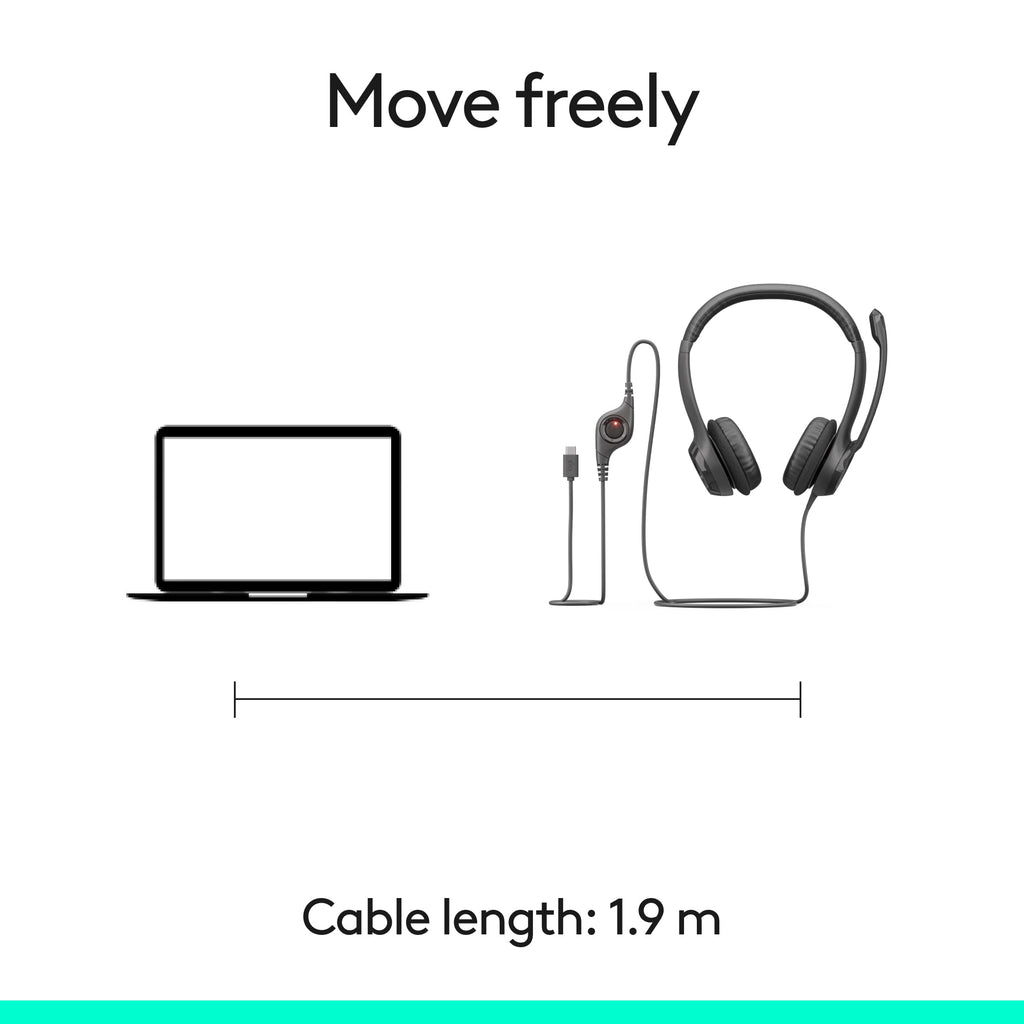 Logitech H391 Wired Headset PC/Laptop Stereo Headphones, USB-C, Graphite