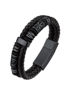 Bestyle Lucky Viking Celtic Bracelet Black Bracelet for Men Double Layer Black Leather Cuff Bracelet, Fashion Punk Retro Men Wristband Leather Bracelet Great Gift for Father Husband, 21cm/8.3 Inch