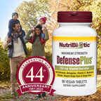 NutriBiotic – DefensePlus, 90 Tablets - 11 in 1 Immune Support with Vitamin C, Zinc, Grapefruit Seed Extract, Echinacea, Astragalus Root & Immune Boosting Extracts & Mushrooms - Vegan & Gluten Free