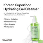 VEGANIFECT Hydrating Gel Face Wash, Citric Acid + LHA + Glycerin + Beta Glucan, Gentle Cleanser, Oil Free, Sensitive Skin, Dehydrated Skin, Korean Skin Care, Big Size (205ml/6.93 fl oz)
