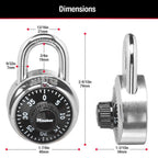 Master Lock Black Gym Locker Lock Combination Padlock, Indoor Combo Lock with Preset 3-Digit Code for Cabinets, Storage, 2 Pack, 1500T