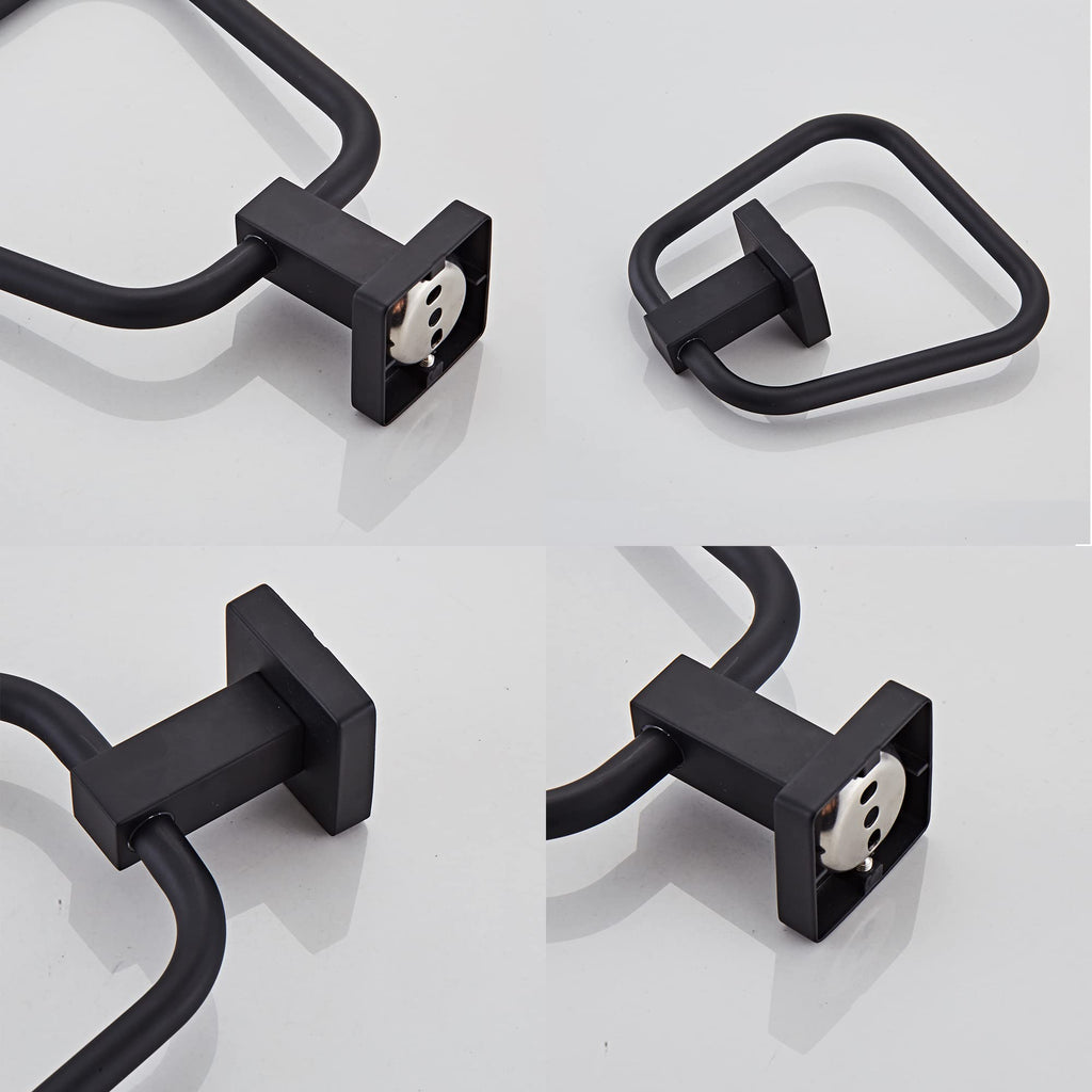 Matte Black Towel Ring for Bathroom 2 Pack, Kitchen Bath Towel Holder Hangers Wall Mount Heavy Duty Stainless Steel