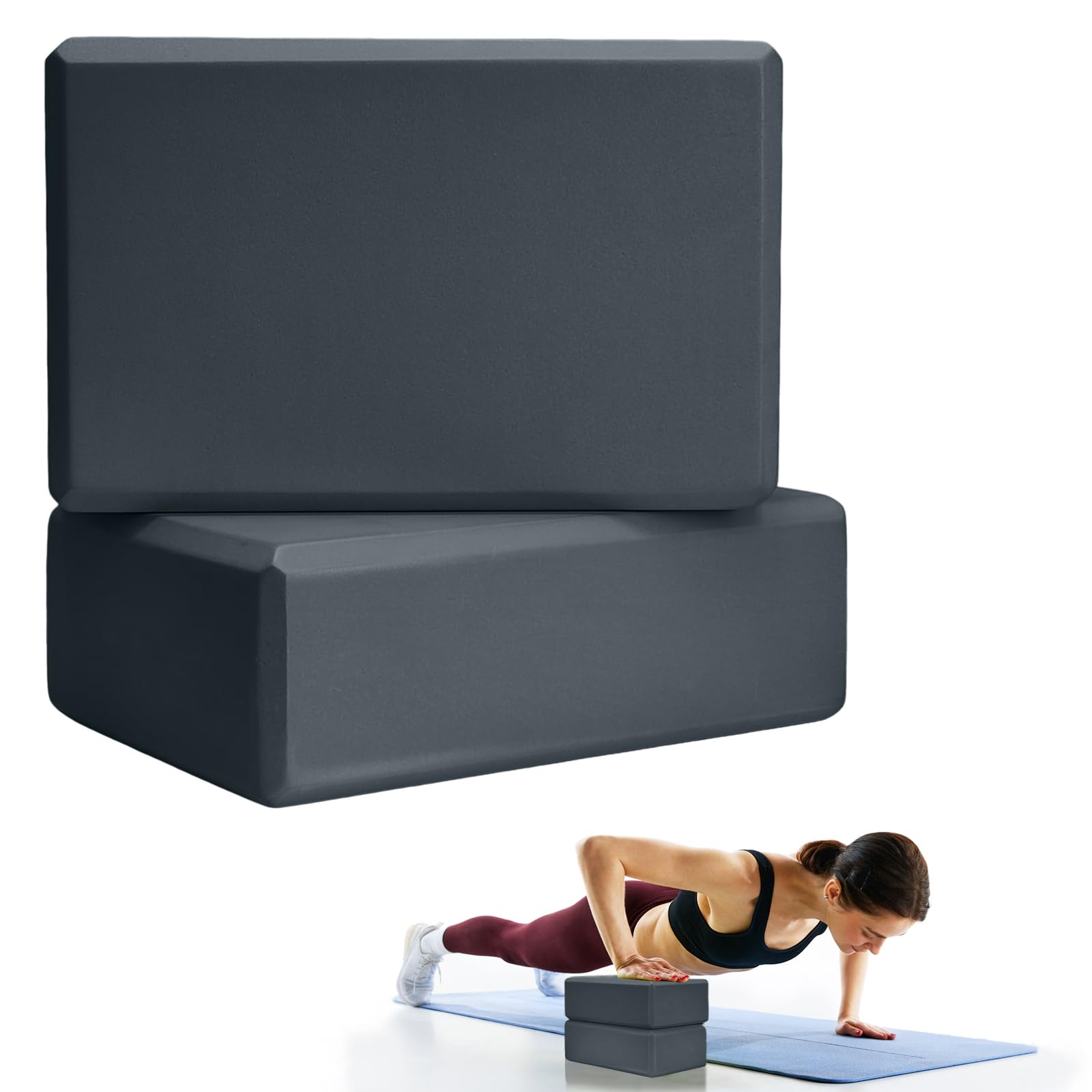2 Pcs Yoga Blocks, 9"x6"x3" Foam Blocks Yoga Props for Pilates Stretching and Meditation Exercise Blocks Lightweight Yoga Essentials (Grey, normal)