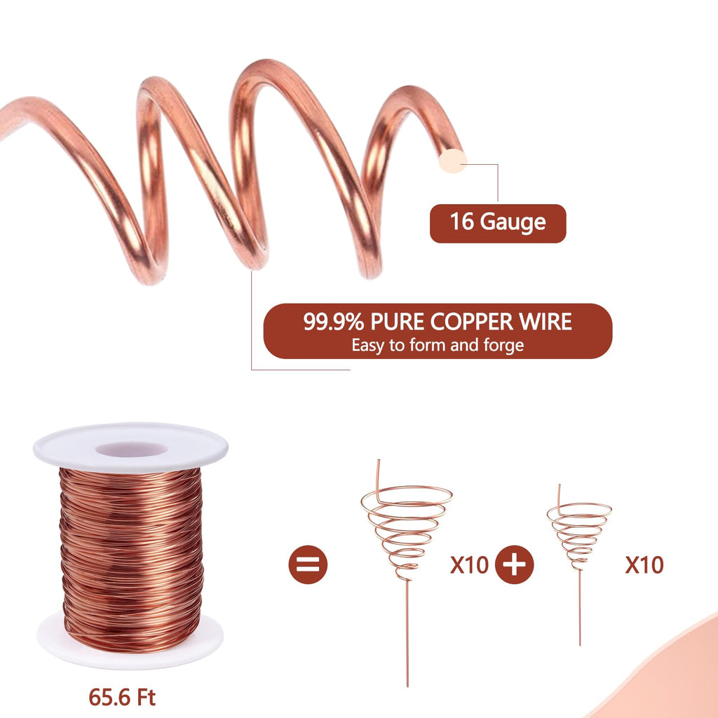YBB Electroculture Gardening Copper Kit with 99.9% Pure Copper Wire 16 Gauge 65.6 Ft, 2 PCS Fibonacci Coil Winding Jigs, 12 PCS Wooden Stakes Antennas for Garden Plants Vegetables Growing