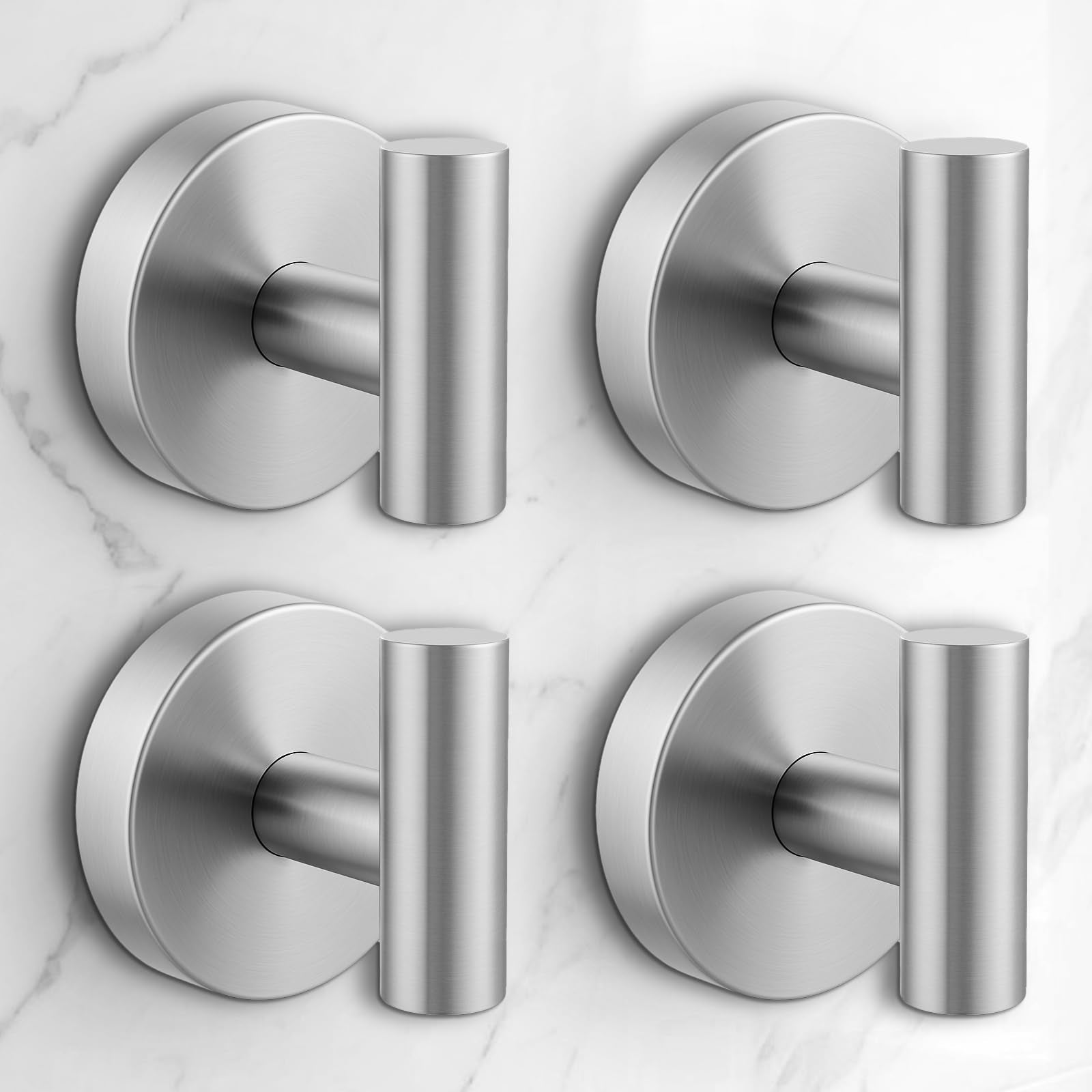 QQK Heavy Duty Suction Cup Hooks for Glass Window,Tile,Mirror,Removable Shower Hooks for Inside Shower,Metal Towel Hooks for Bathroom,4 Pack(Silver)
