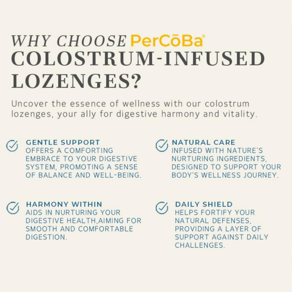PERCOBA Bovine Colostrum Lozenges - 100 Count - First Milking Supplement - Improves Gut & Digestive Health - Immune Support & Workout Recovery - Made in the USA - Berry Flavored