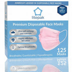Litepak 125-Pack Disposable Face Mask Premium Comfort Earloops with Dispenser Box (Pink)