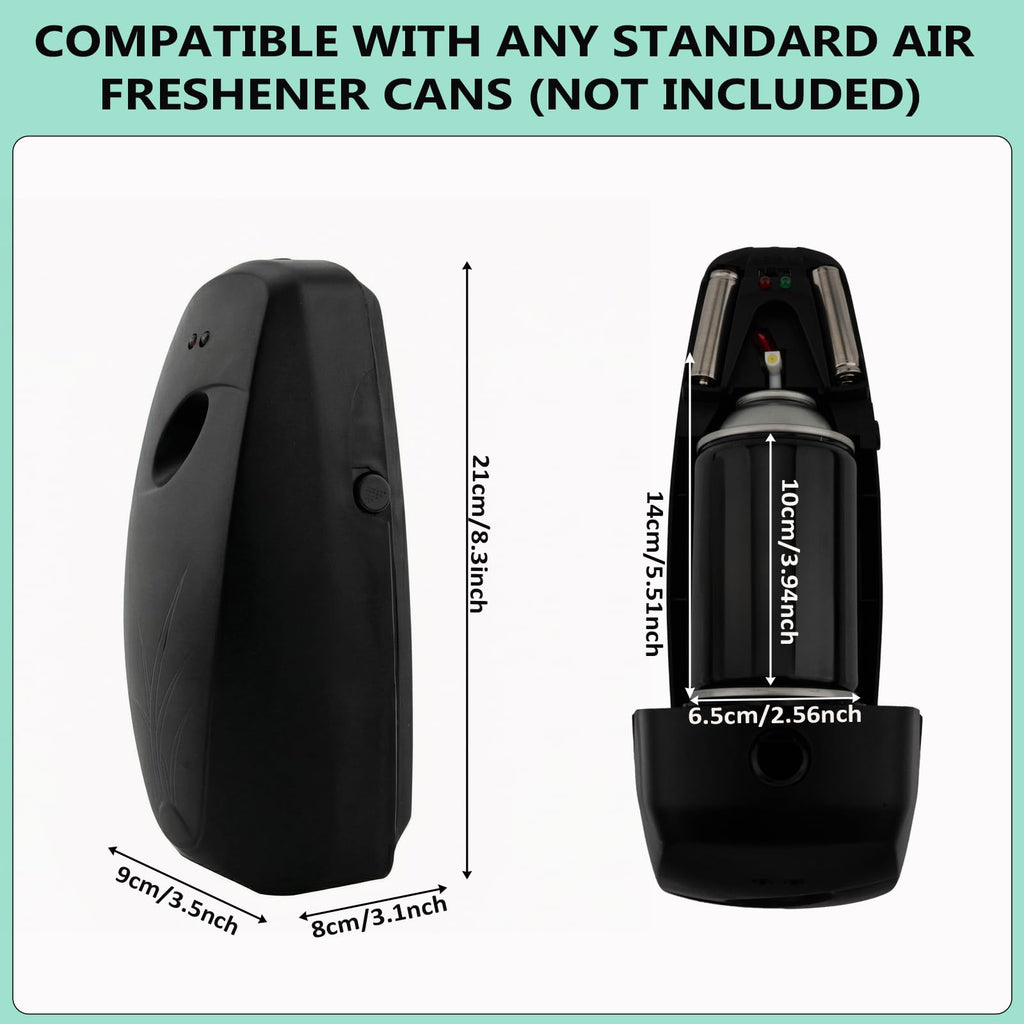 Automatic Air Freshener Dispenser – 2-Pack Wall Mounted Time Mist Spray for Home, Bathroom & Office – Battery Operated Scent Sprayer Compatible with Commercial Air Fresheners(Black)