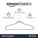 Amazon Basics Slim Velvet Non-Slip Space Saving Suit Clothes Hangers, Closet Organizer, Gray/Silver, 50-Pack