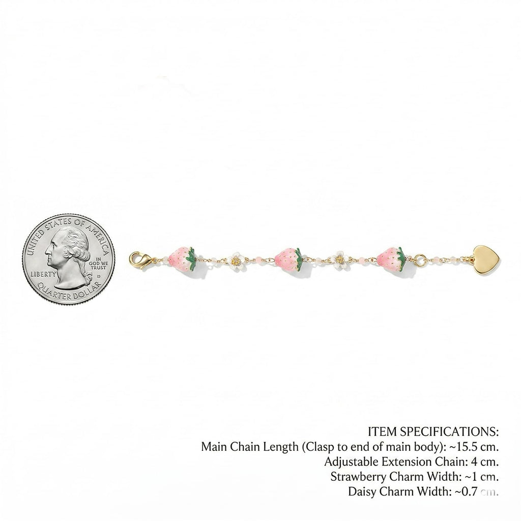 BSL juicy Women's Stylish Versatile Bracelet - Elegant White Flower, Pink Strawberry Charm, Fresh & Sweet Bohemian Design Jewelry, Perfect Friendship Gift for Friends & Loved Ones